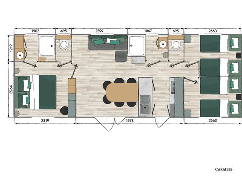 MOBILHOME 6 personnes - NEW // Cottage Premium 3 chambres - 2 salles de bain + 2 WC + Terrasse semi-couverte + Clim + TV