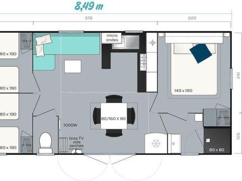 MOBILHOME 6 personnes - PREMIUM, trois chambres,  avec sanitaires