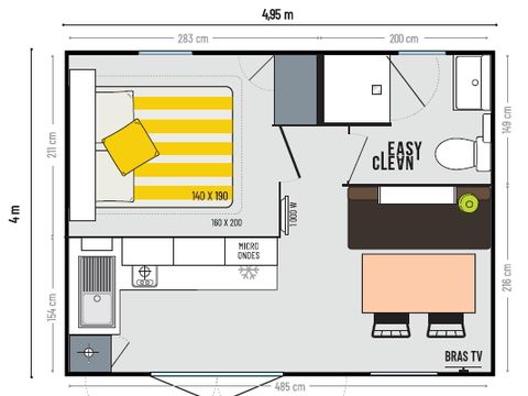 MOBILHOME 3 personnes - PARADIS une chambre avec sanitaires