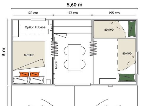 BUNGALOW TOILÉ 4 personnes - COCO PARADIS  15 m2 - 2 chambres samedi
