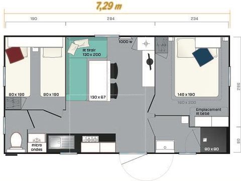 MOBILHOME 4 personnes - 2 chambres Super Mercure Confort 30m², emplacement lit bébé