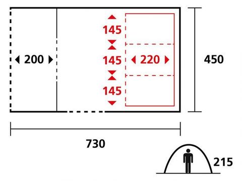 Tente en toile et en bois 4 personnes - Tente prêt à camper 28 m² - terrasse semi-couverte - sans sanitaire