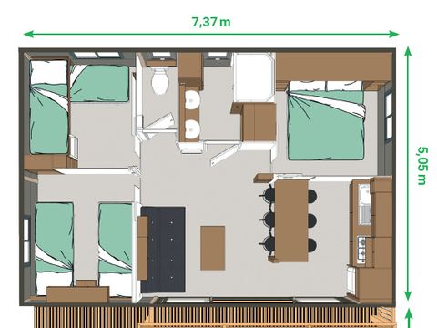 CHALET 6 personnes - Confort 35m² 3 chambres terrasse semi-couverte + climatisation