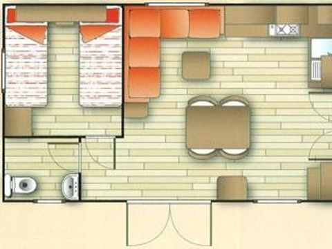 MOBILHOME 6 personnes - Mobil-home Orchidée Grand Confort 35m² - 2 chambres + terrasse couverte + CLIM + TV + LV 1/6 pers