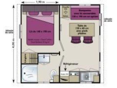 MOBILHOME 3 personnes - Mobil-home Astria Standard 16 m² - 1 chambre + terrasse couverte + TV 2/3 pers