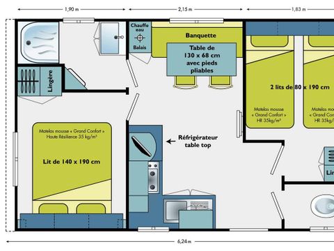 MOBILHOME 4 personnes - Cottage Confort Clim - 24 m² - 2 chambres - 4 pers - climatisé