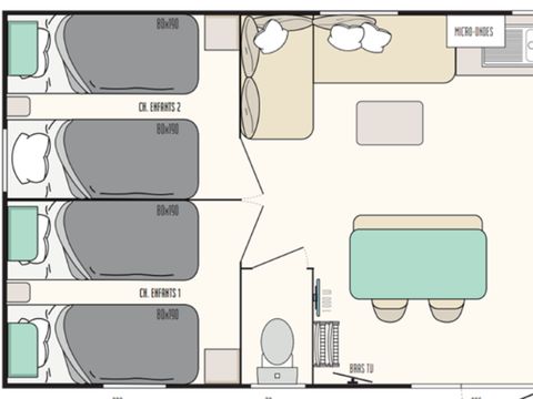 MOBILHOME 6 personnes - Cottage LE CORDELIA - climatisé - 3 chambres - S