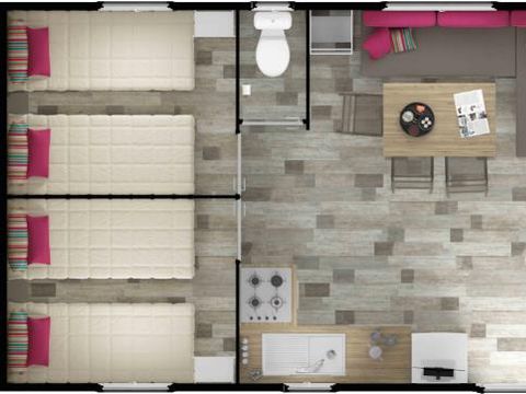 MOBILHOME 6 personnes - Homeflower PREMIUM CLIM 35m² -3 chambres +terrasse semi-couverte +TV +draps +serviettes | 6 personnes