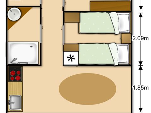 Tente en toile et en bois 6 personnes - Lodge WOODY 50m² avec terrasse couverte - 3 chambres (avec sanitaires)