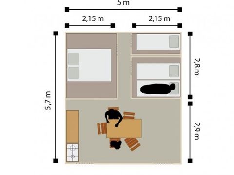 TENTE 5 personnes - Tente toute équipée 29m² - 3 chambres (sans sanitaires)