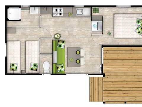 MOBILHOME 4 personnes - Malaga Duo - 2 ch - 27 m2 (+Terrasse semi-couverte 8 m2) 4 personnes
