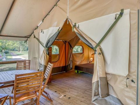 Tente en toile et en bois 5 personnes - Lodge CONFORT 2ch 5 - sans sanitaires