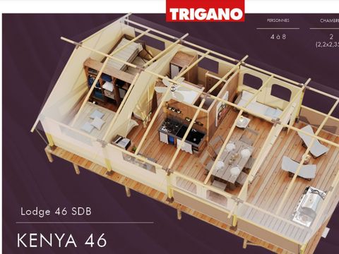 Tente en toile et en bois 5 personnes - Tente Kenya avec SDB