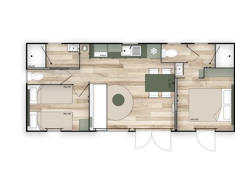 MOBILHOME 4 personnes - COTTAGE Premium 2 ch 2 salles de bain  35 m2 +TV + Lave-vaisselle + clim + plancha + terrasse XL
