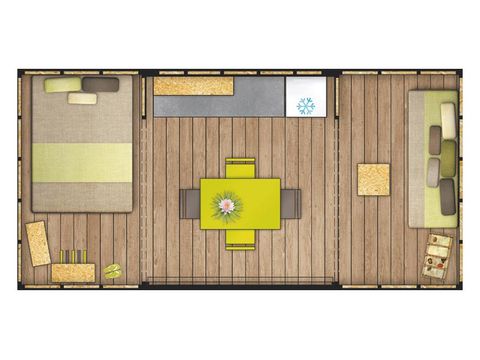 Tente en toile et en bois 4 personnes - Lodge Maori Confort 17m² (2 chambres) - sans sanitaires + terrasse couverte 2/4 pers