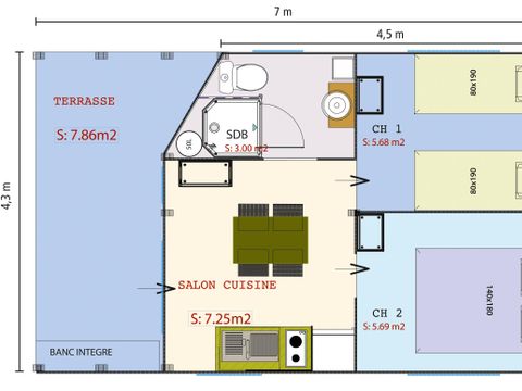 BUNGALOW TOILÉ 4 personnes - Freeflower Confort 22m² (2 chambres) + Terrasse couverte 5 pers