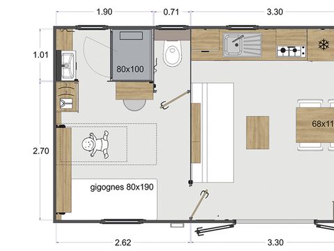 MOBILHOME 4 personnes - Olivier (2023), 2 chambres 2salles de bain, grand salon (tv), terrasse, wifi