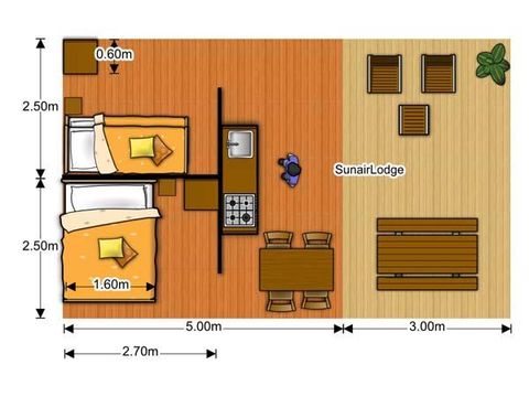 Tente en toile et en bois 4 personnes - Tente Luxe Lodge Safari Dimanche bord de rivière 40 m2