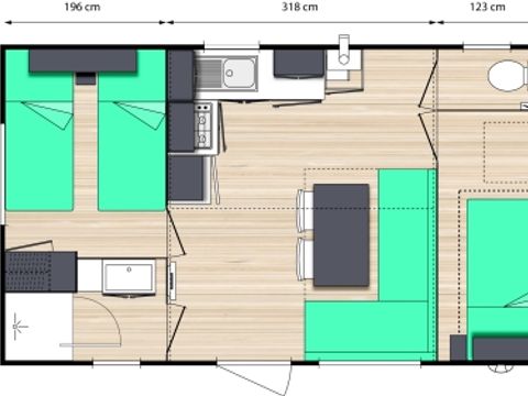 MOBILHOME 4 personnes - MobilHome Le CHENE Dimanche ( 2 chambres)Grande terrasse+ TV