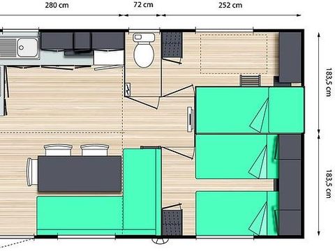 MOBILHOME 6 personnes - Le Platane (3 chambres) BORD RIVIERE - Grande terrasse - TV