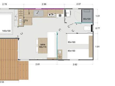 MOBILHOME 4 personnes - L'ACACIA (2 chambres)dernière génération (2023) -terrasse intégrée - TV