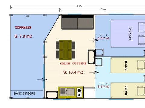 BUNGALOW TOILÉ 5 personnes - FREEFLOWER - sans sanitaires 30 m²