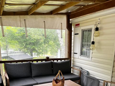 MOBILHOME 6 personnes - Confort 40m² (3ch- 6 pers) -avec terrasse + SDB+ Lave-linge + Clim+ Plancha+ salon jardin