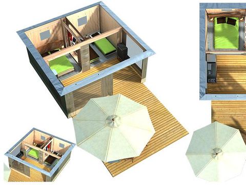 TENTE TOILE ET BOIS 4 personnes - Lodge 2 chambres