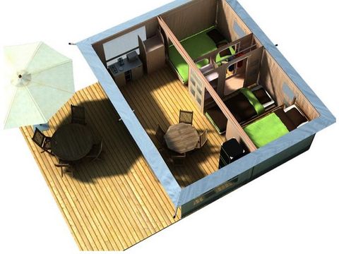TENTE TOILE ET BOIS 5 personnes - Tente Lodge 2 chambres