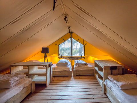 Tente en toile et en bois 6 personnes - Lodge PREMIUM BAHAMAS 6 personnes MEZZANINE