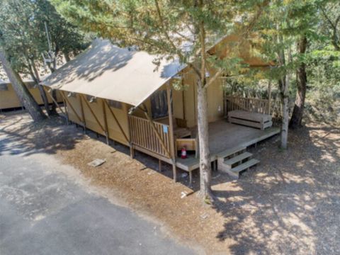 Tente en toile et en bois 6 personnes - Lodge PREMIUM BAHAMAS 6 personnes MEZZANINE