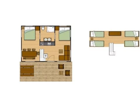 Tente en toile et en bois 8 personnes - LODGE PREMIUM BAHAMAS 8 personnes MEZZANINE