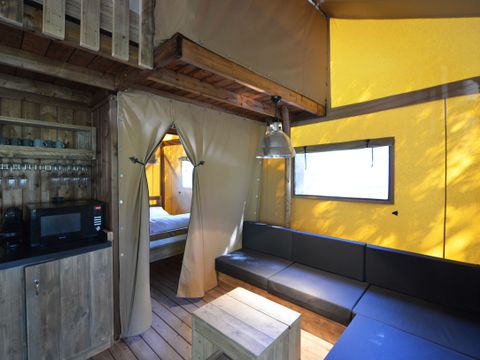 Tente en toile et en bois 8 personnes - LODGE PREMIUM BAHAMAS 8 personnes MEZZANINE