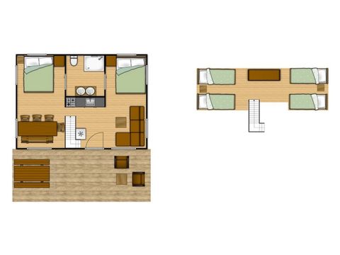 Tente en toile et en bois 8 personnes - LODGE PREMIUM BAHAMAS 8 personnes MEZZANINE