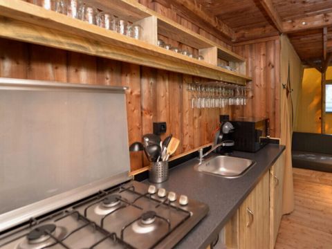 Tente en toile et en bois 8 personnes - LODGE PREMIUM BAHAMAS 8 personnes MEZZANINE