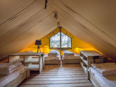 Tente en toile et en bois 6 personnes - Lodge PREMIUM BAHAMAS 6 personnes MEZZANINE