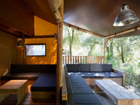 Tente en toile et en bois 8 personnes - Lodge PREMIUM BAHAMAS 8 personnes MEZZANINE