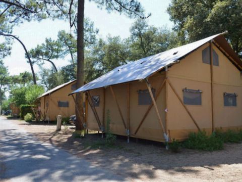 Tente en toile et en bois 8 personnes - Lodge PREMIUM BAHAMAS 8 personnes MEZZANINE