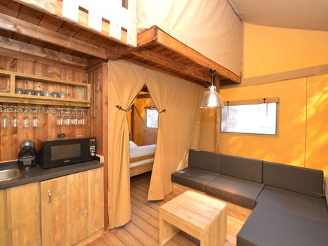 Tente en toile et en bois 8 personnes - Lodge PREMIUM BAHAMAS 8 personnes MEZZANINE