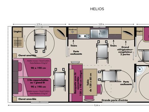 MOBILHOME 4 personnes - Confort Large - Personne à Mobilité Réduite (PMR)