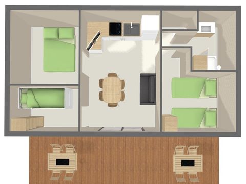 CHALET 7 personnes - CONFORT 48 m² (3 chambres) dont terrasse couverte 16m²