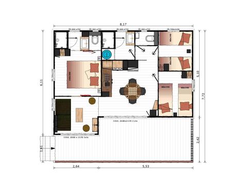 CHALET 7 personnes - Prestige 60 m² (3 chambres) dont terrasse couverte + Clim + TV + LV + Plancha