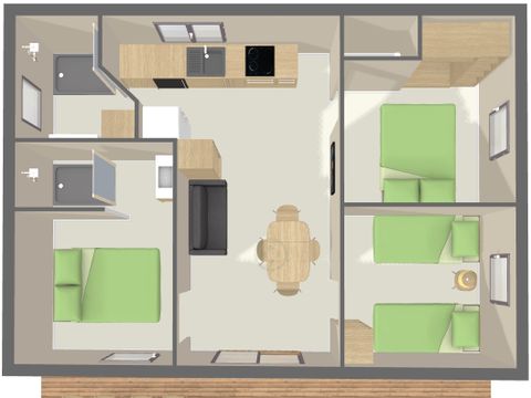 CHALET 7 personnes - PREMIUM 50m² (3 chambres) + terrasse + TV + LV + Plancha + Climatisation