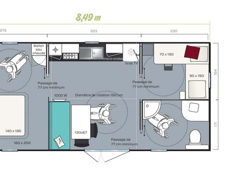 MOBILHOME 4 personnes - PMR - 34m² - 2 chambres (la deuxième chambre pour des enfants de 6 à 10 ans).