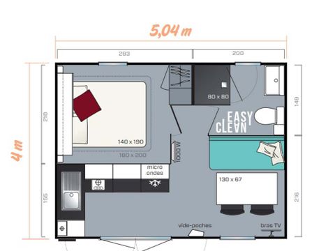Mobilhome 2 personnes - Mobil home Confort - 20m² - 1 chambre