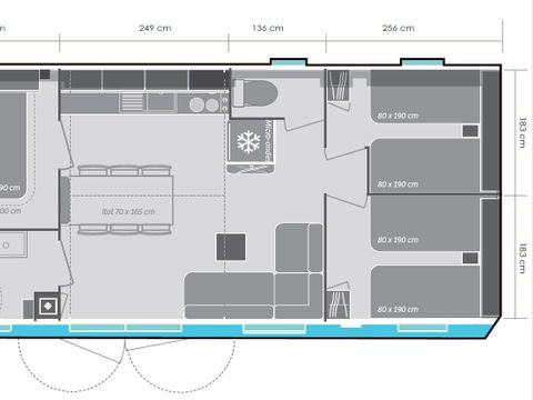 MOBILHOME 8 personnes - Mobil-home 32m² (3 chambres) + grande terrasse semi-couverte de 18m²