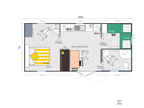 MOBILHOME 4 personnes - Mobil-home 30m² (2 chambres) + grande terrasse semi-couverte de 15m2 - accès PMR