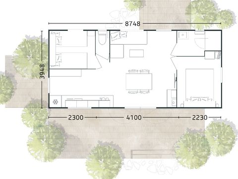 MOBILHOME 4 personnes - Premium 33m2 (2ch-4 pers) + terrasse semi-couverte + TV + LV + Draps inclus