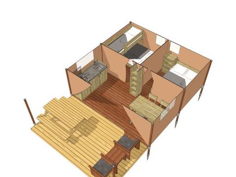 Tente en toile et en bois 4 personnes - Tente Lodge 2ch. 20m2 (2025)