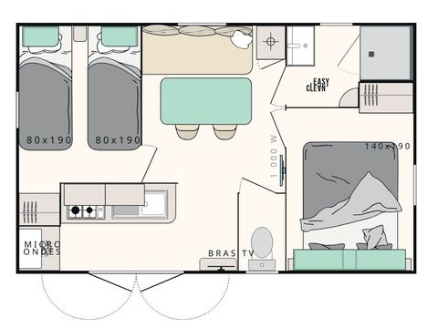 Mobilhome 4 personnes - Cocoon - 2 chambres - 23m²